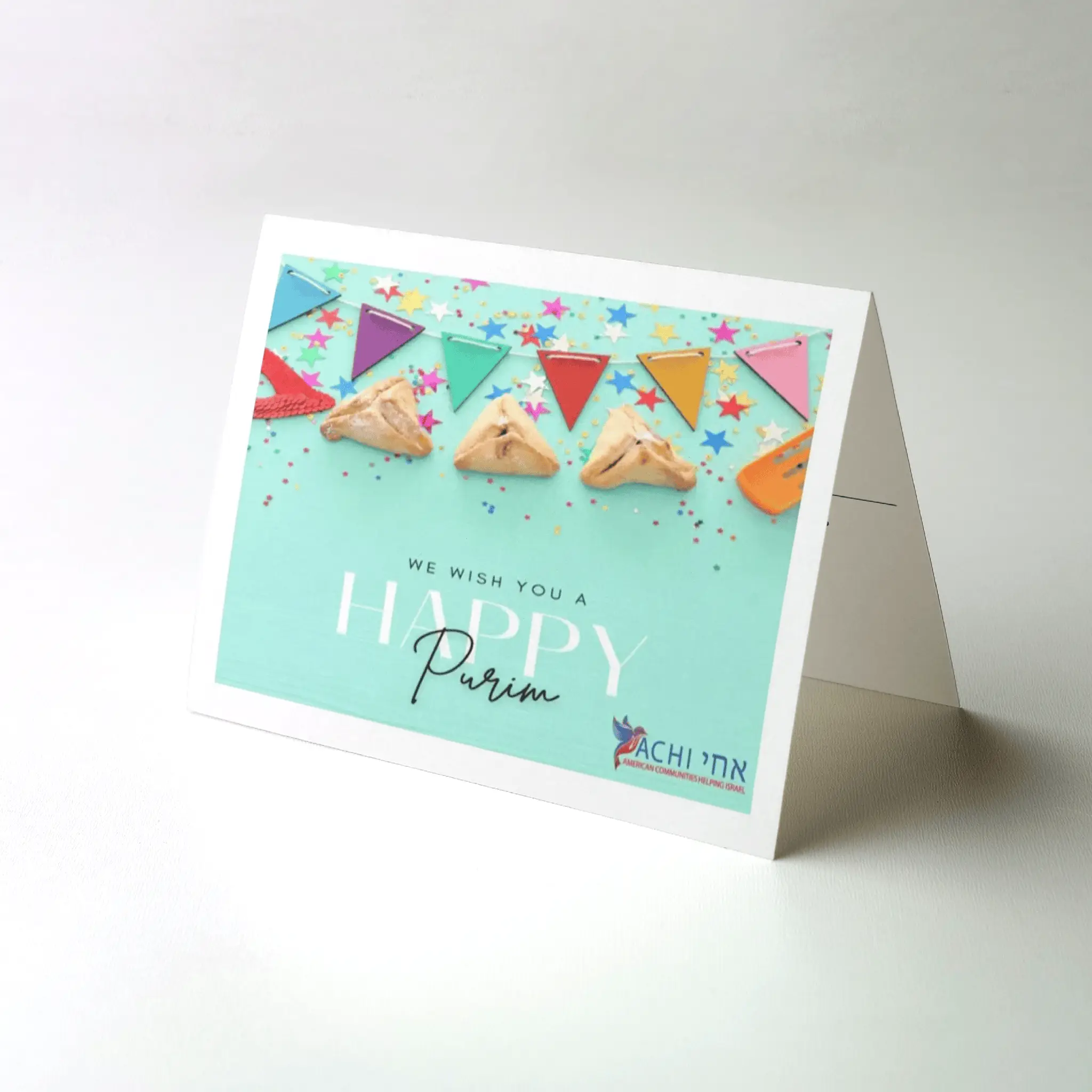 5 Assorted Printed Purim Cards with Envelopes
